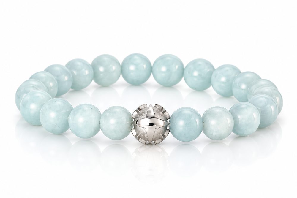 Armband aus Aquamarin-Kugeln mit Sternkugel aus Silber