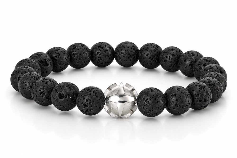 Armband aus Lava-Kugeln mit Sternkugel aus Silber