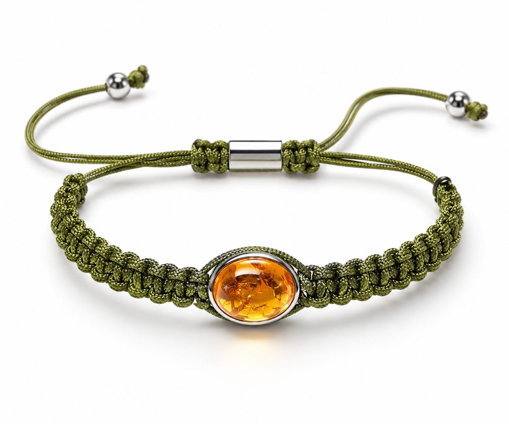 Makramee-Armband mit Mandaringranat-Cabochon, oval, 10,01 ct, Fassung aus Silber
