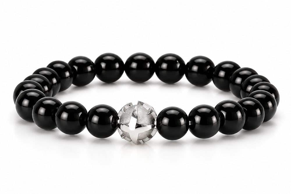 Armband aus Onyx-Kugeln mit Sternkugel aus Silber