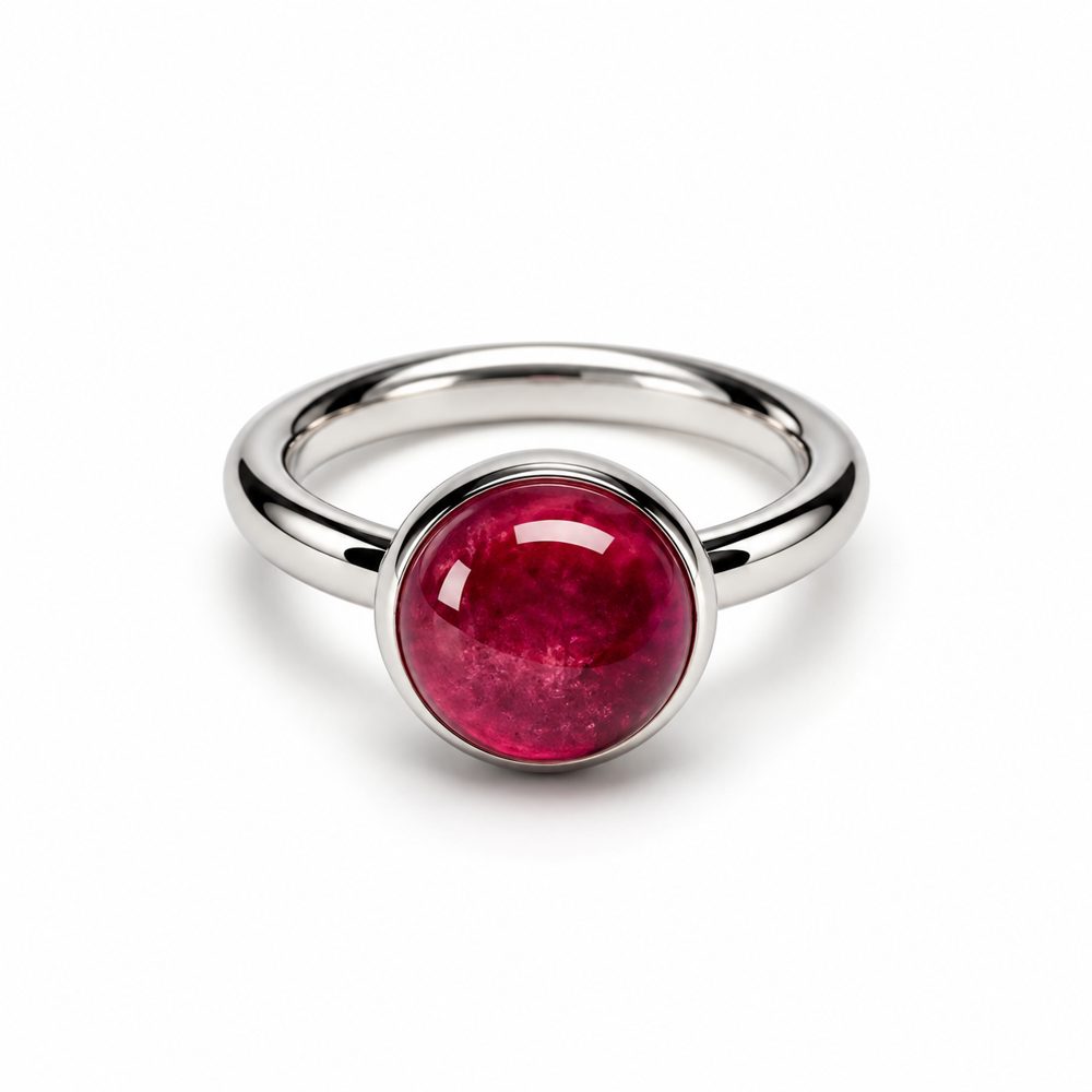 Ring aus 750er Weißgold mit Rubellit-Cabochon, rund, 4,62 ct – Unikat von Marcel Gebert